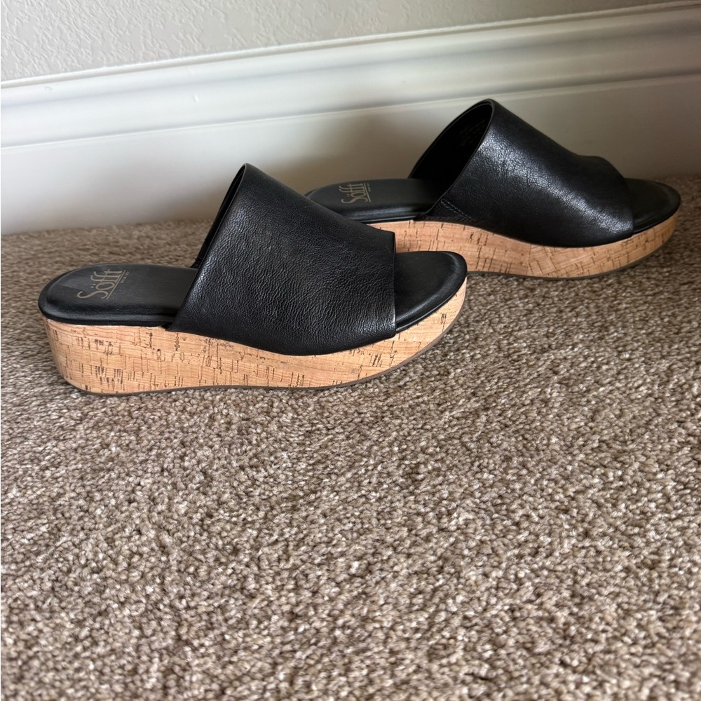 Sofft Black Platform Slide Sandals